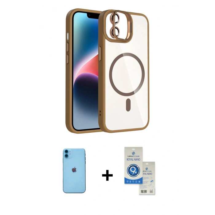 MARSİLYAN™- iPhone 11 Kılıf Yadigar Asil Koleksiyonu - Şeffaf Royal Nano Ekran Koruyucu + Neon Fosforlu Kamera Lens - MI