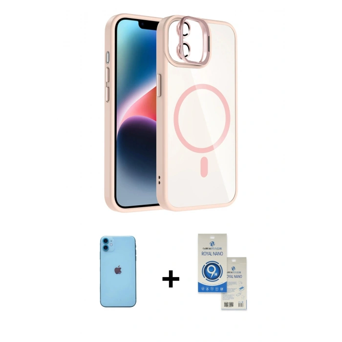 MARSİLYAN™- iPhone 11 Kılıf Yadigar Asil Koleksiyonu - Şeffaf Royal Nano Ekran Koruyucu + Neon Fosforlu Kamera Lens - MI