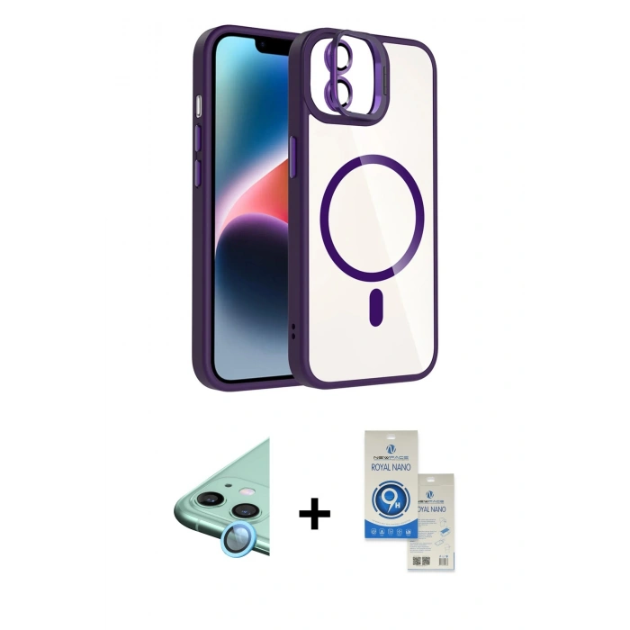 MARSİLYAN™- iPhone 11 Kılıf Yadigar Asil Koleksiyonu - Şeffaf Royal Nano Ekran Koruyucu + Raze Metal Kamera Lens - MI