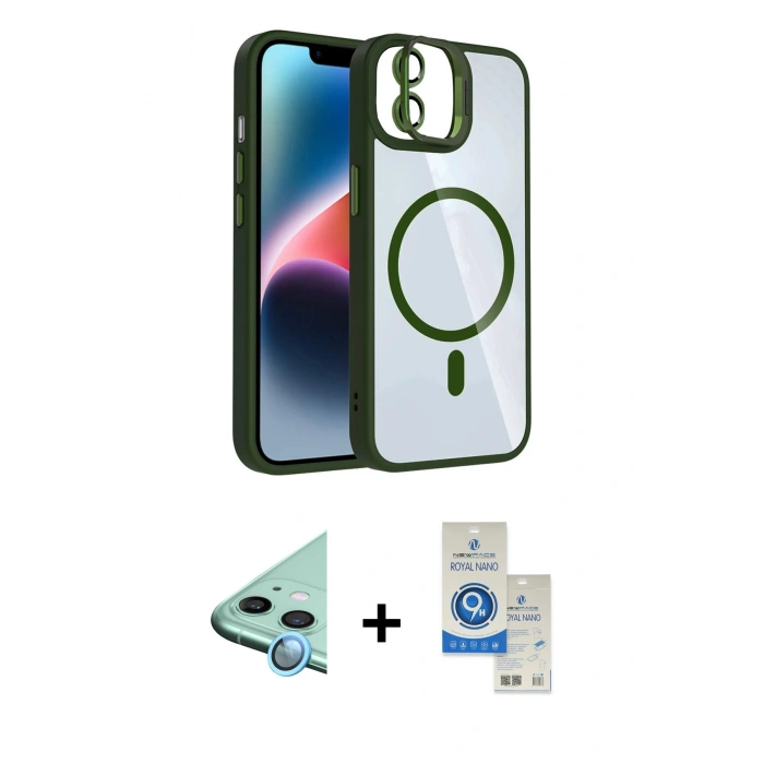 MARSİLYAN™- iPhone 11 Kılıf Yadigar Asil Koleksiyonu - Şeffaf Royal Nano Ekran Koruyucu + Raze Metal Kamera Lens - MI