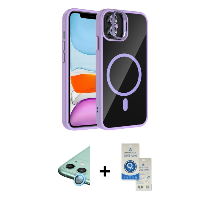 MARSİLYAN™- iPhone 11 Kılıf Yadigar Asil Koleksiyonu - Şeffaf Royal Nano Ekran Koruyucu + Raze Metal Kamera Lens - MI