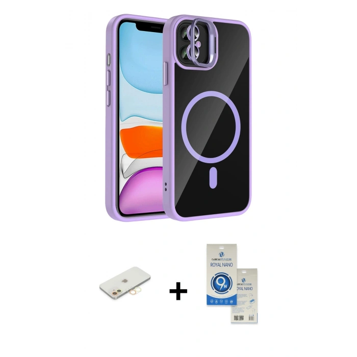 MARSİLYAN™- iPhone 11 Kılıf Yadigar Asil Koleksiyonu - Şeffaf Royal Nano Ekran Koruyucu + Renkli Kamera Lens Koruma Cam - SI