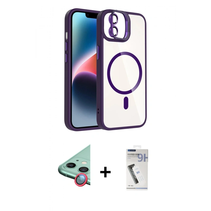 MARSİLYAN™- iPhone 11 Kılıf Yadigar Asil Koleksiyonu - Şeffaf Uv Polymer Nano Ekran Koruyucu + Kırmızı Raze Metal Kamera Lens