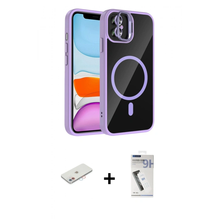 MARSİLYAN™- iPhone 11 Kılıf Yadigar Asil Koleksiyonu - Şeffaf Uv Polymer Nano Ekran Koruyucu + Renkli Kamera Lens Koruma Cam - PE