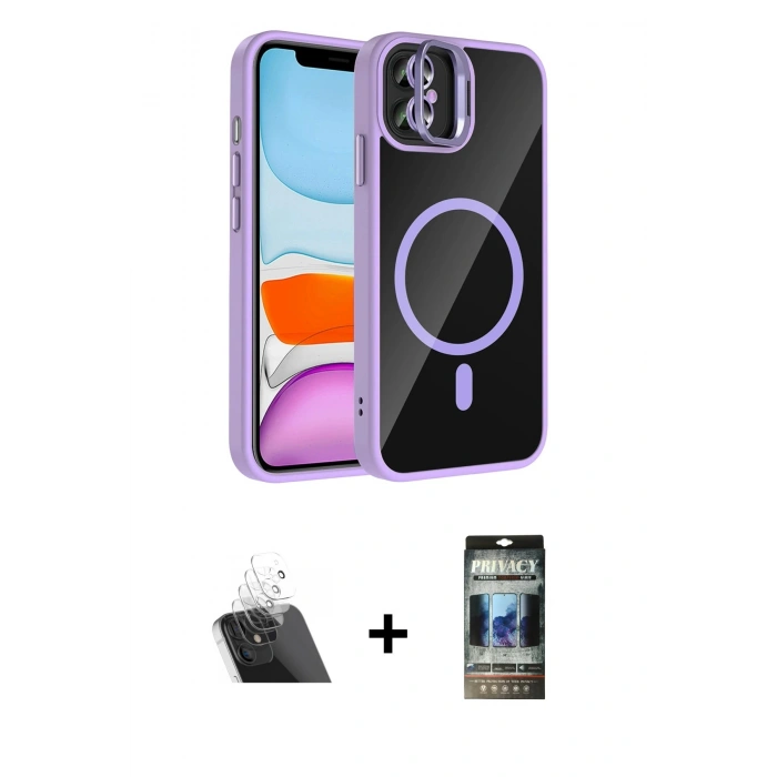 MARSİLYAN™- iPhone 11 Kılıf Yadigar Asil Koleksiyonu - Siyah 34D Hayalet Izgaralı Cam + Kamera Lens Koruma Cam - SF