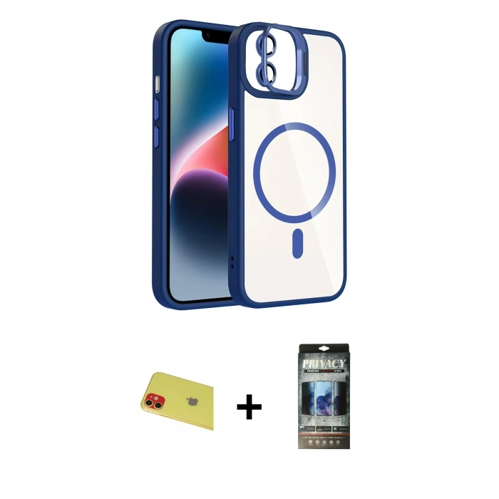 MARSİLYAN™- iPhone 11 Kılıf Yadigar Asil Koleksiyonu - Siyah 34D Hayalet Izgaralı Cam + Rainbow Kamera Lens Koruma Cam - KI