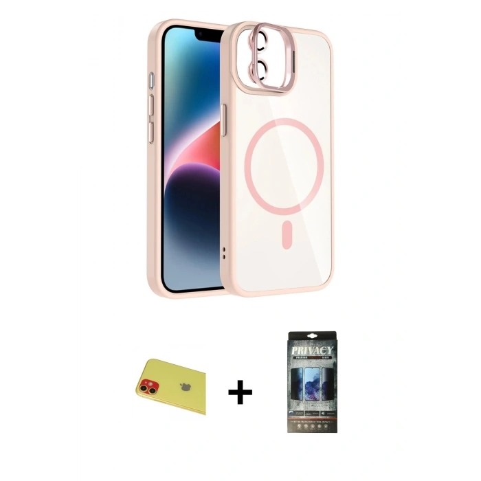 MARSİLYAN™- iPhone 11 Kılıf Yadigar Asil Koleksiyonu - Siyah 34D Hayalet Izgaralı Cam + Rainbow Kamera Lens Koruma Cam - KI