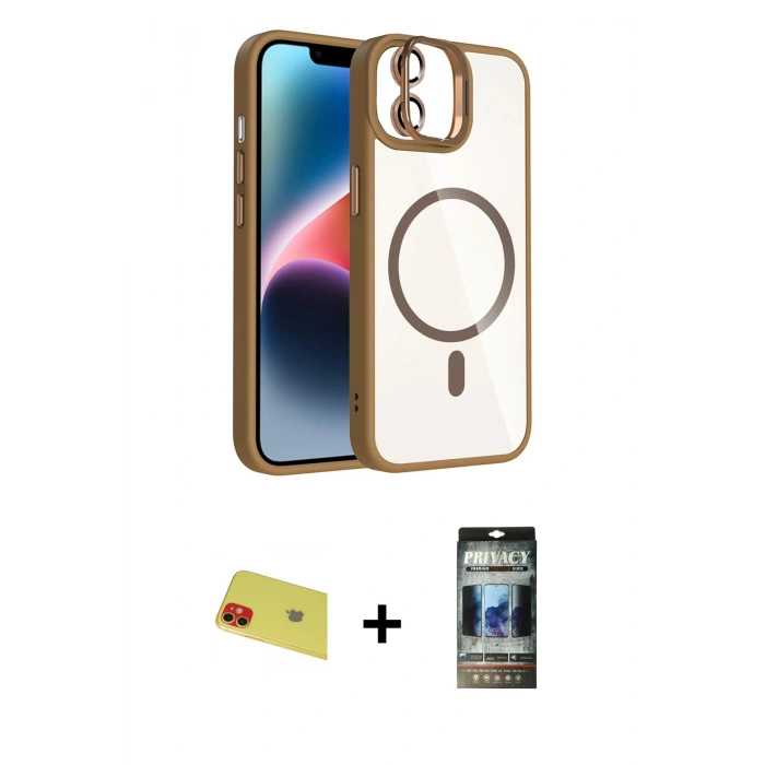 MARSİLYAN™- iPhone 11 Kılıf Yadigar Asil Koleksiyonu - Siyah 34D Hayalet Izgaralı Cam + Rainbow Kamera Lens Koruma Cam - KI