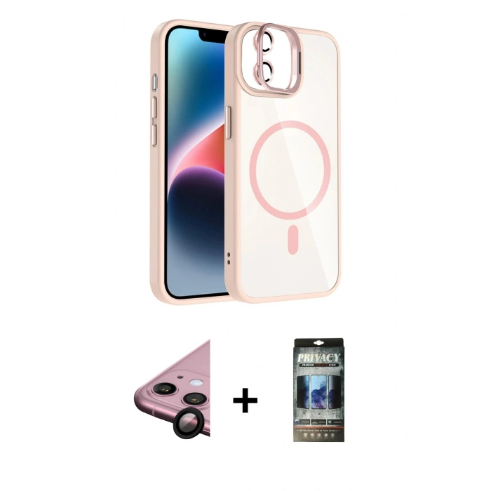 MARSİLYAN™- iPhone 11 Kılıf Yadigar Asil Koleksiyonu - Siyah 34D Hayalet Izgaralı Cam + Raze Metal Kamera Lens - SH