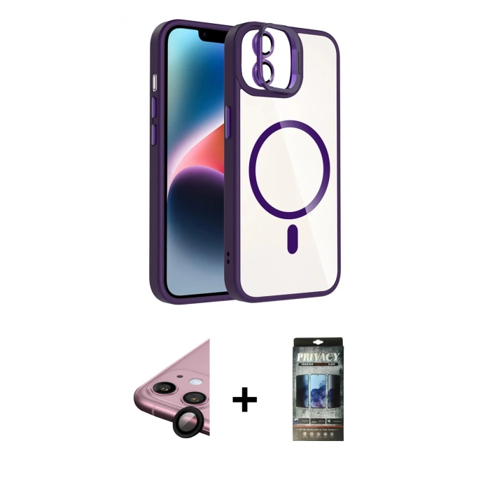 MARSİLYAN™- iPhone 11 Kılıf Yadigar Asil Koleksiyonu - Siyah 34D Hayalet Izgaralı Cam + Raze Metal Kamera Lens - SH