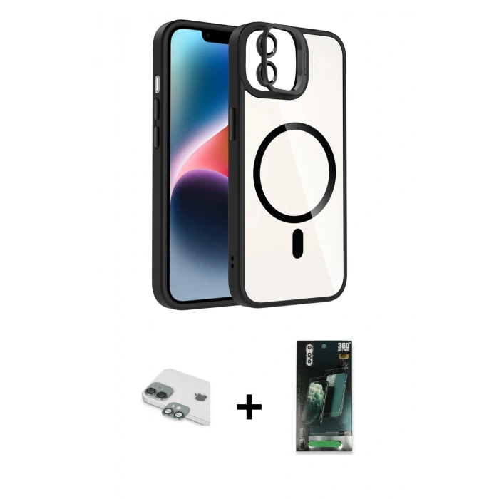 MARSİLYAN™- iPhone 11 Kılıf Yadigar Asil Koleksiyonu - Siyah 360 Mat Full Body Arka Koruyucu + Pers Alüminyum Kamera Lens - YL