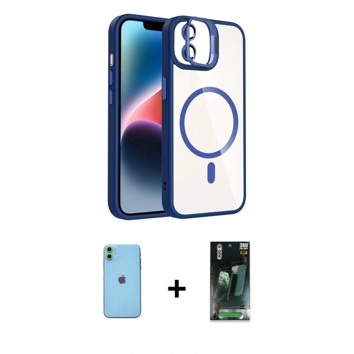 MARSİLYAN™- iPhone 11 Kılıf Yadigar Asil Koleksiyonu - Siyah 360 Mat Full Body Arka Koruyucu + Neon Fosforlu Kamera Lens - YL