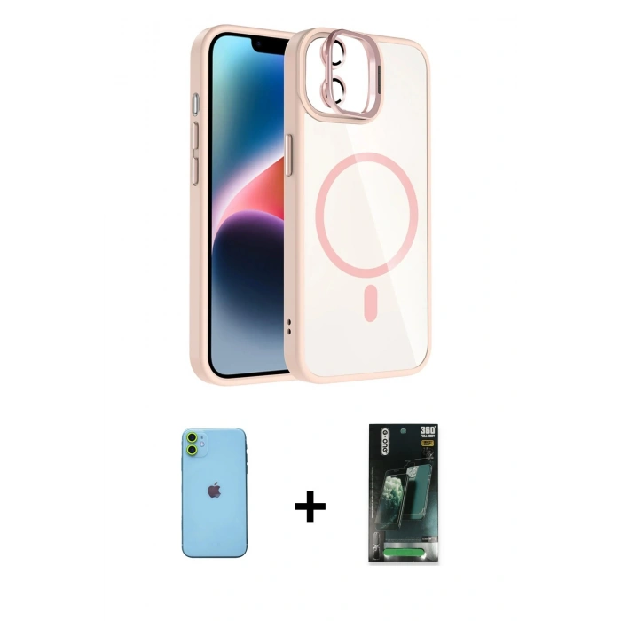 MARSİLYAN™- iPhone 11 Kılıf Yadigar Asil Koleksiyonu - Siyah 360 Mat Full Body Arka Koruyucu + Neon Fosforlu Kamera Lens - YL