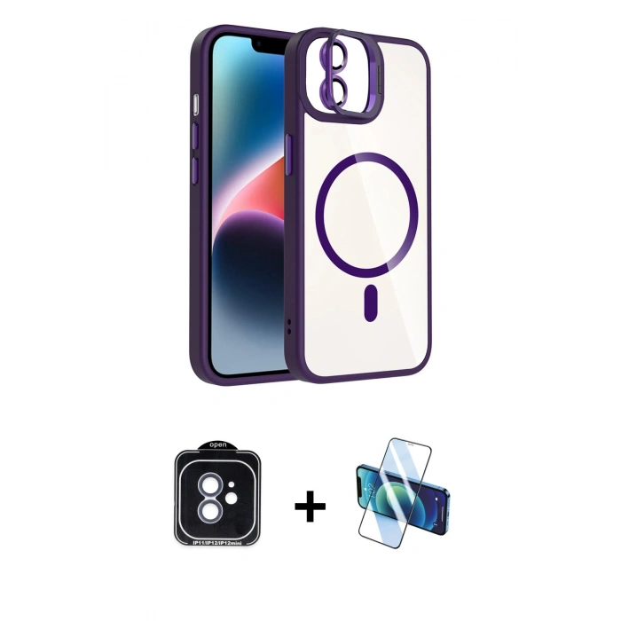 MARSİLYAN™- iPhone 11 Kılıf Yadigar Asil Koleksiyonu - Siyah 3D Antistatik Cam Ekran Koruyucu + PVD Metal Kamera Lens - MI
