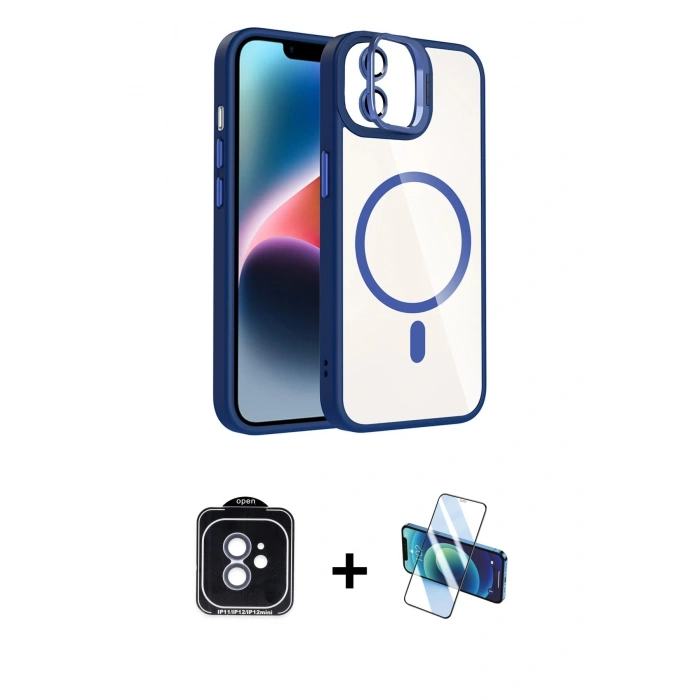 MARSİLYAN™- iPhone 11 Kılıf Yadigar Asil Koleksiyonu - Siyah 3D Antistatik Cam Ekran Koruyucu + PVD Metal Kamera Lens - MI