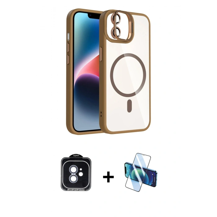 MARSİLYAN™- iPhone 11 Kılıf Yadigar Asil Koleksiyonu - Siyah 3D Antistatik Cam Ekran Koruyucu + PVD Metal Kamera Lens - MI