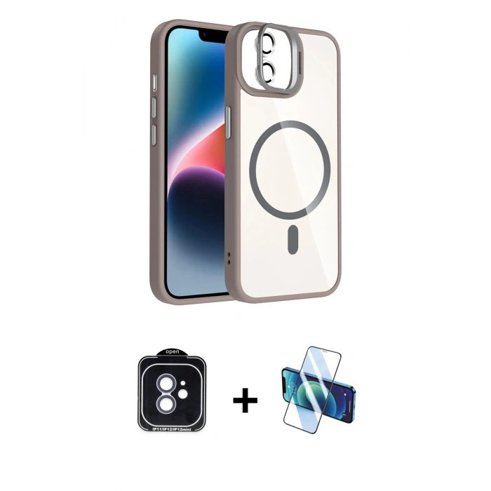 MARSİLYAN™- iPhone 11 Kılıf Yadigar Asil Koleksiyonu - Siyah 3D Antistatik Cam Ekran Koruyucu + PVD Metal Kamera Lens - MI