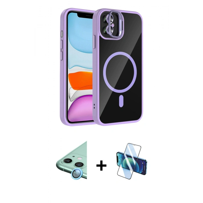 MARSİLYAN™- iPhone 11 Kılıf Yadigar Asil Koleksiyonu - Siyah 3D Antistatik Cam Ekran Koruyucu + Raze Metal Kamera Lens - MI