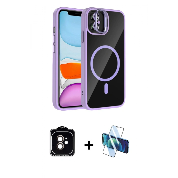 MARSİLYAN™- iPhone 11 Kılıf Yadigar Asil Koleksiyonu - Siyah 3D Antistatik Cam Ekran Koruyucu + PVD Metal Kamera Lens - TU
