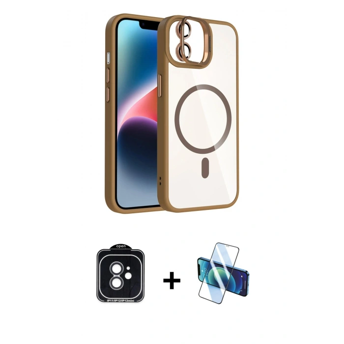 MARSİLYAN™- iPhone 11 Kılıf Yadigar Asil Koleksiyonu - Siyah 3D Antistatik Cam Ekran Koruyucu + PVD Metal Kamera Lens - SH