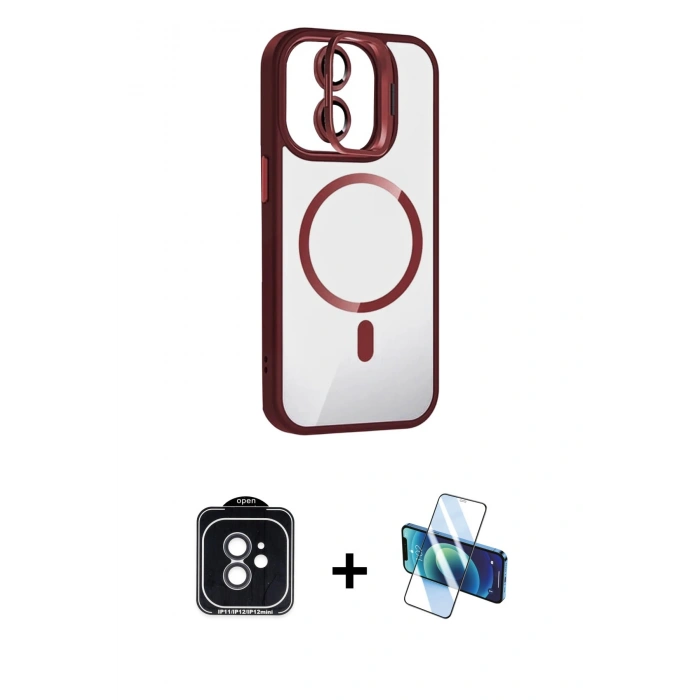 MARSİLYAN™- iPhone 11 Kılıf Yadigar Asil Koleksiyonu - Siyah 3D Antistatik Cam Ekran Koruyucu + PVD Metal Kamera Lens - SH