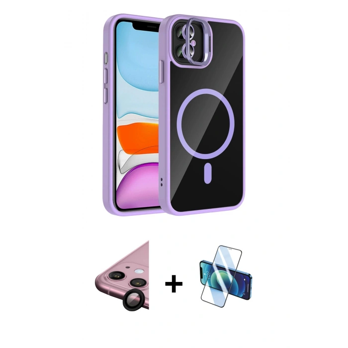 MARSİLYAN™- iPhone 11 Kılıf Yadigar Asil Koleksiyonu - Siyah 3D Antistatik Cam Ekran Koruyucu + Raze Metal Kamera Lens - SH