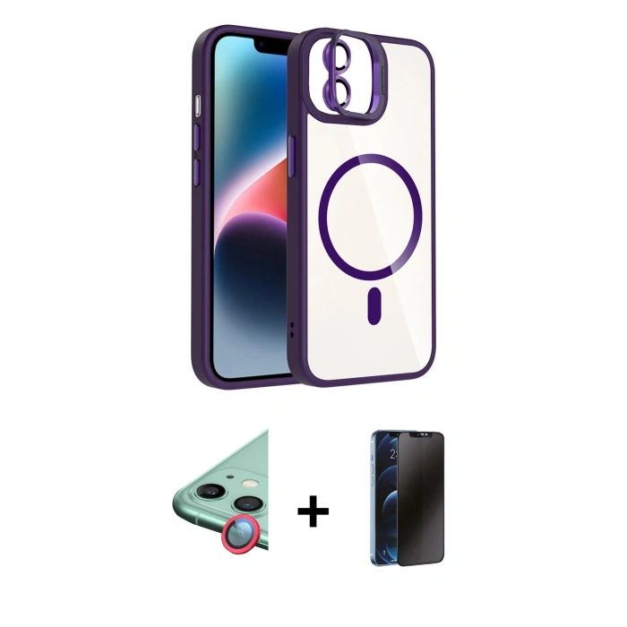 MARSİLYAN™- iPhone 11 Kılıf Yadigar Asil Koleksiyonu - Siyah 3D Antistatik Hayalet Cam Ekran Koruyucu + Raze Metal Kamera Lens - KI