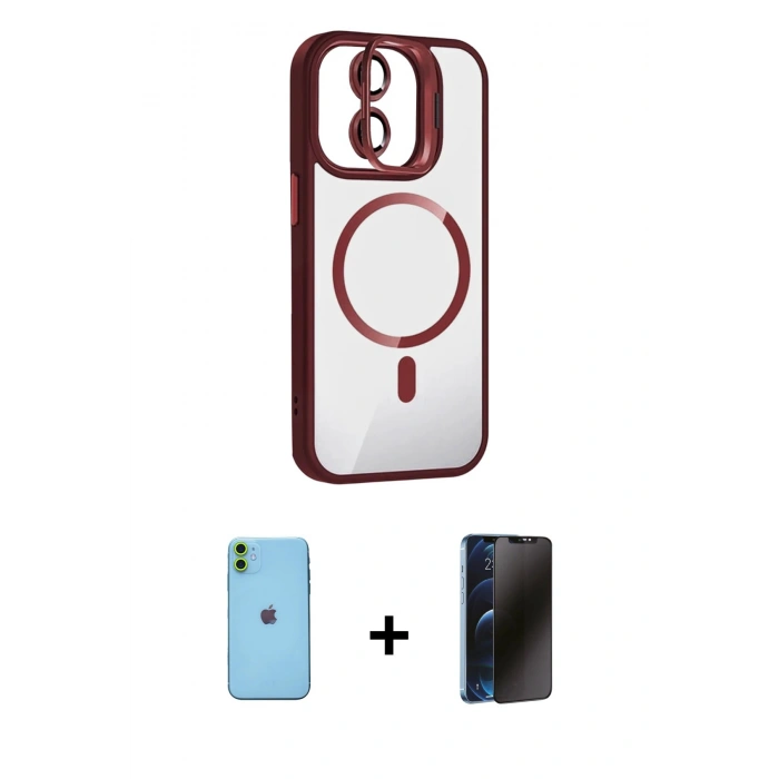 MARSİLYAN™- iPhone 11 Kılıf Yadigar Asil Koleksiyonu - Siyah 3D Antistatik Hayalet Cam Ekran Koruyucu + Neon Fosforlu Kamera Lens - YL