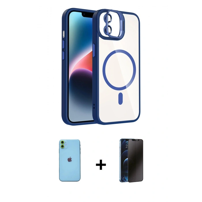 MARSİLYAN™- iPhone 11 Kılıf Yadigar Asil Koleksiyonu - Siyah 3D Antistatik Hayalet Cam Ekran Koruyucu + Neon Fosforlu Kamera Lens - YL