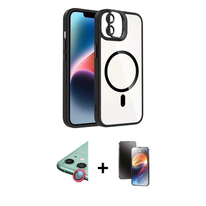 MARSİLYAN™- iPhone 11 Kılıf Yadigar Asil Koleksiyonu - Siyah 3D Antistatik Mat Seramik Nano Ekran Koruyucu + Raze Metal Kamera Lens - KI