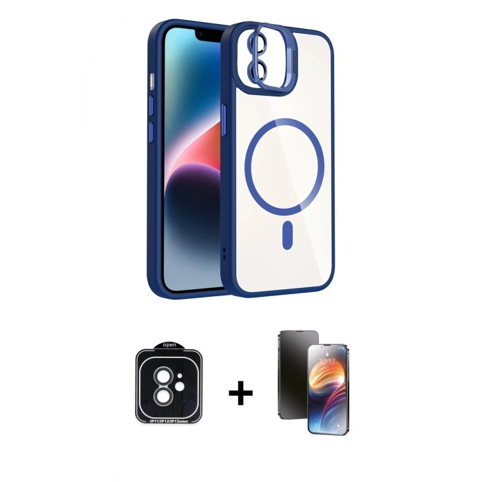 MARSİLYAN™- iPhone 11 Kılıf Yadigar Asil Koleksiyonu - Siyah 3D Antistatik Mat Seramik Nano Ekran Koruyucu + PVD Metal Kamera Lens - SH