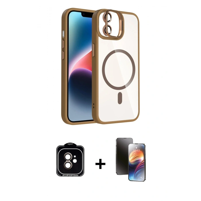 MARSİLYAN™- iPhone 11 Kılıf Yadigar Asil Koleksiyonu - Siyah 3D Antistatik Mat Seramik Nano Ekran Koruyucu + PVD Metal Kamera Lens - TU