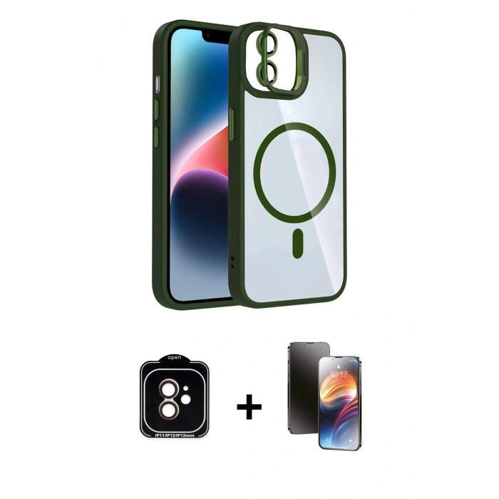 MARSİLYAN™- iPhone 11 Kılıf Yadigar Asil Koleksiyonu - Siyah 3D Antistatik Mat Seramik Nano Ekran Koruyucu + PVD Metal Kamera Lens - TU