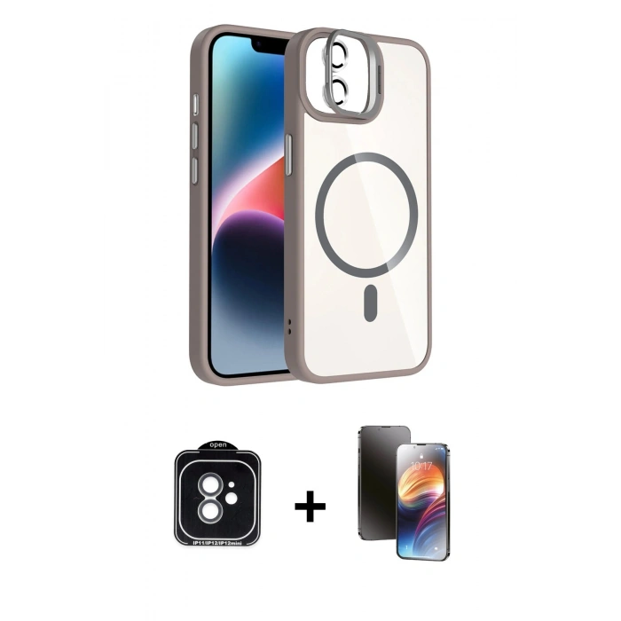 MARSİLYAN™- iPhone 11 Kılıf Yadigar Asil Koleksiyonu - Siyah 3D Antistatik Mat Seramik Nano Ekran Koruyucu + PVD Metal Kamera Lens - YL