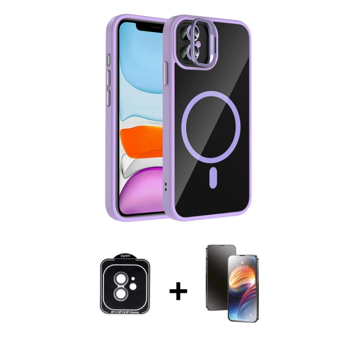 MARSİLYAN™- iPhone 11 Kılıf Yadigar Asil Koleksiyonu - Siyah 3D Antistatik Mat Seramik Nano Ekran Koruyucu + PVD Metal Kamera Lens - YL