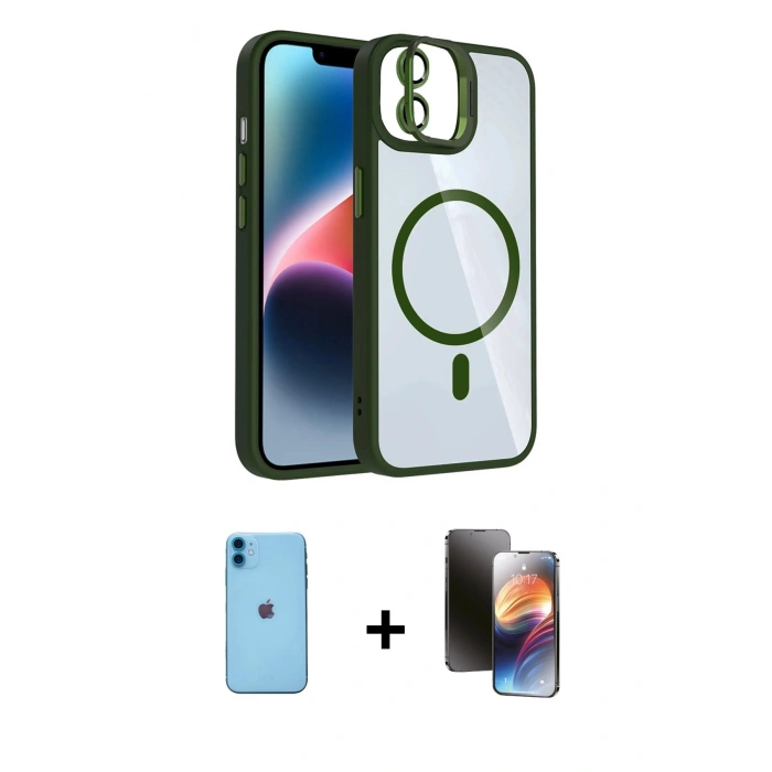 MARSİLYAN™- iPhone 11 Kılıf Yadigar Asil Koleksiyonu - Siyah 3D Antistatik Mat Seramik Nano Ekran Koruyucu + Neon Fosforlu Kamera Lens - MI