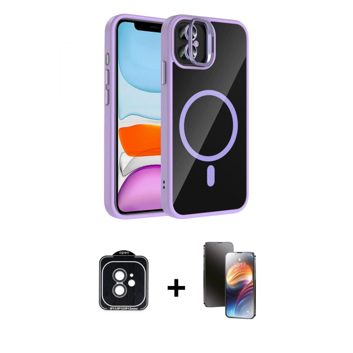 MARSİLYAN™- iPhone 11 Kılıf Yadigar Asil Koleksiyonu - Siyah 3D Antistatik Mat Seramik Nano Ekran Koruyucu + PVD Metal Kamera Lens - SH