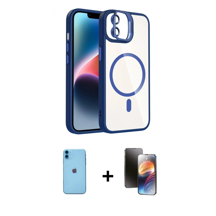 MARSİLYAN™- iPhone 11 Kılıf Yadigar Asil Koleksiyonu - Siyah 3D Antistatik Mat Seramik Nano Ekran Koruyucu + Neon Fosforlu Kamera Lens - MI