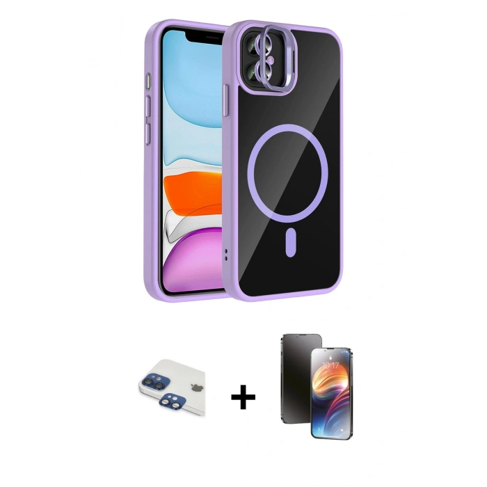 MARSİLYAN™- iPhone 11 Kılıf Yadigar Asil Koleksiyonu - Siyah 3D Antistatik Mat Seramik Nano Ekran Koruyucu + Pers Alüminyum Kamera Lens - LT