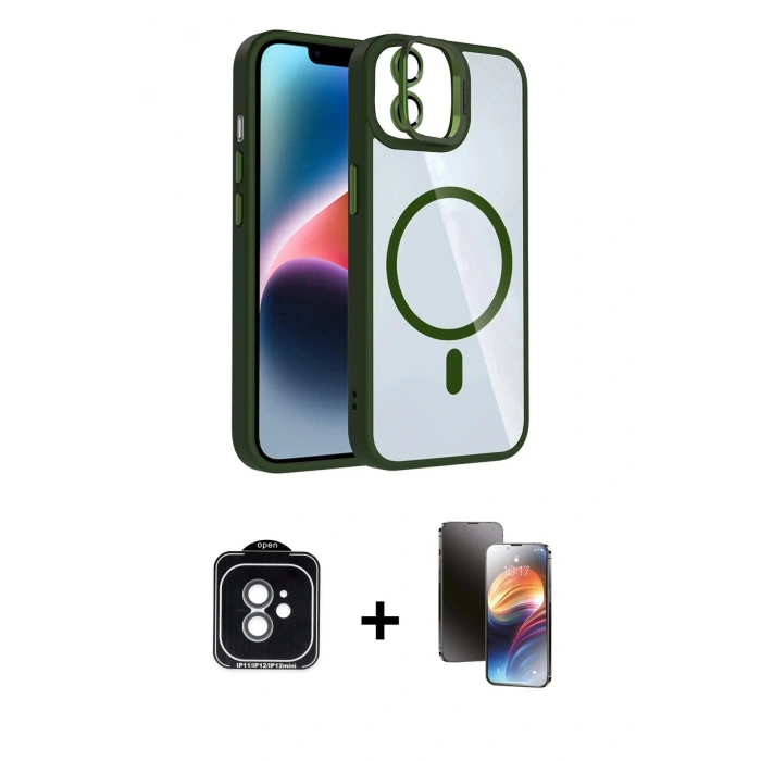 MARSİLYAN™- iPhone 11 Kılıf Yadigar Asil Koleksiyonu - Siyah 3D Antistatik Mat Seramik Nano Ekran Koruyucu + PVD Metal Kamera Lens - YL