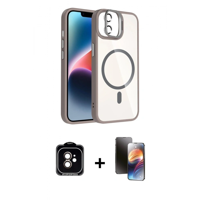 MARSİLYAN™- iPhone 11 Kılıf Yadigar Asil Koleksiyonu - Siyah 3D Antistatik Mat Seramik Nano Ekran Koruyucu + PVD Metal Kamera Lens - TU