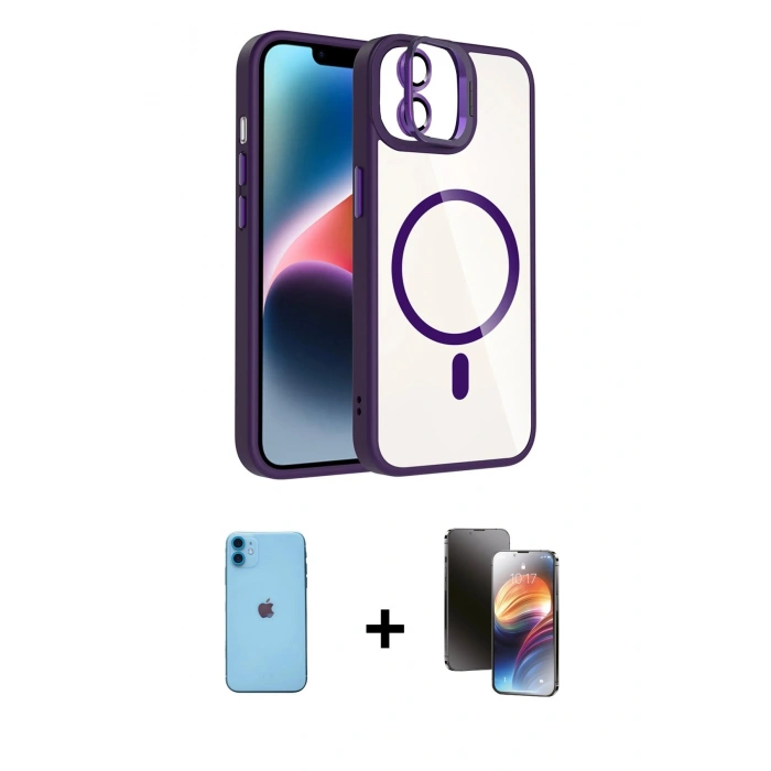 MARSİLYAN™- iPhone 11 Kılıf Yadigar Asil Koleksiyonu - Siyah 3D Antistatik Mat Seramik Nano Ekran Koruyucu + Neon Fosforlu Kamera Lens - MI