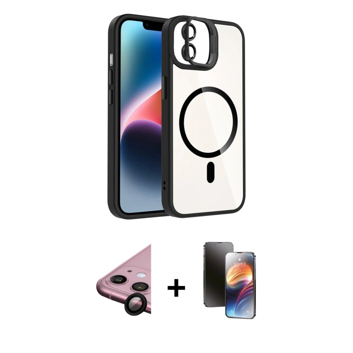 MARSİLYAN™- iPhone 11 Kılıf Yadigar Asil Koleksiyonu - Siyah 3D Antistatik Mat Seramik Nano Ekran Koruyucu + Raze Metal Kamera Lens - SH