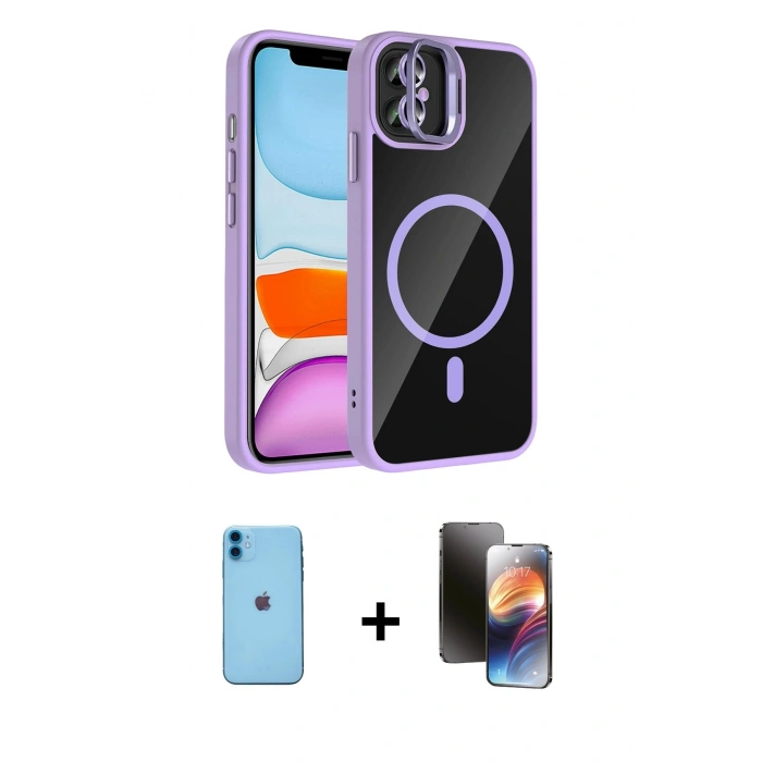 MARSİLYAN™- iPhone 11 Kılıf Yadigar Asil Koleksiyonu - Siyah 3D Antistatik Mat Seramik Nano Ekran Koruyucu + Neon Fosforlu Kamera Lens - MI