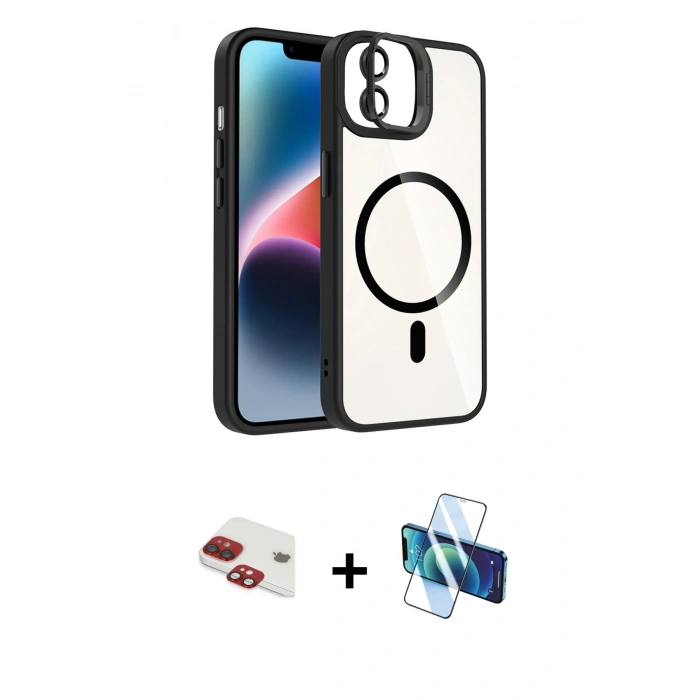 MARSİLYAN™- iPhone 11 Kılıf Yadigar Asil Koleksiyonu - Siyah 3D Antistatik Seramik Nano Ekran Koruyucu + Pers Alüminyum Kamera Lens - KI