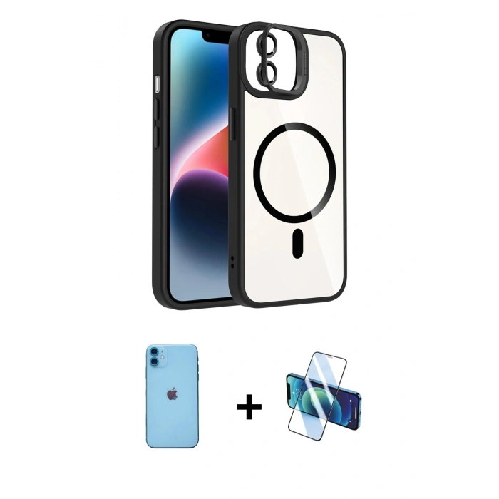 MARSİLYAN™- iPhone 11 Kılıf Yadigar Asil Koleksiyonu - Siyah 3D Antistatik Seramik Nano Ekran Koruyucu + Neon Fosforlu Kamera Lens - MI