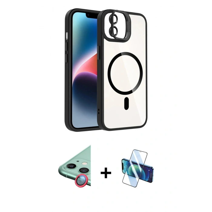 MARSİLYAN™- iPhone 11 Kılıf Yadigar Asil Koleksiyonu - Siyah 3D Antistatik Seramik Nano Ekran Koruyucu + Raze Metal Kamera Lens - KI