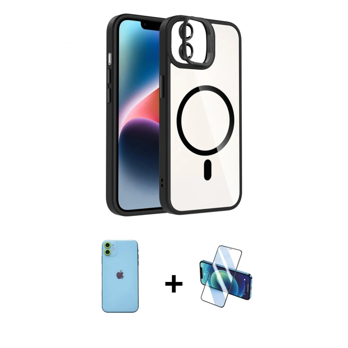 MARSİLYAN™- iPhone 11 Kılıf Yadigar Asil Koleksiyonu - Siyah 3D Antistatik Seramik Nano Ekran Koruyucu + Neon Fosforlu Kamera Lens - YL