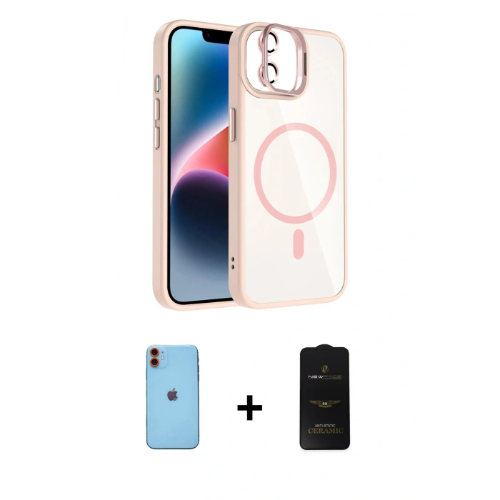MARSİLYAN™- iPhone 11 Kılıf Yadigar Asil Koleksiyonu - Siyah 6D Antistatik Mat Seramik Hayalet Nano Ekran Koruyucu + Neon Fosforlu Kamera Lens - TU