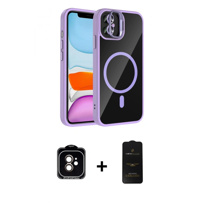 MARSİLYAN™- iPhone 11 Kılıf Yadigar Asil Koleksiyonu - Siyah 6D Antistatik Mat Seramik Hayalet Nano Ekran Koruyucu + PVD Metal Kamera Lens - TU